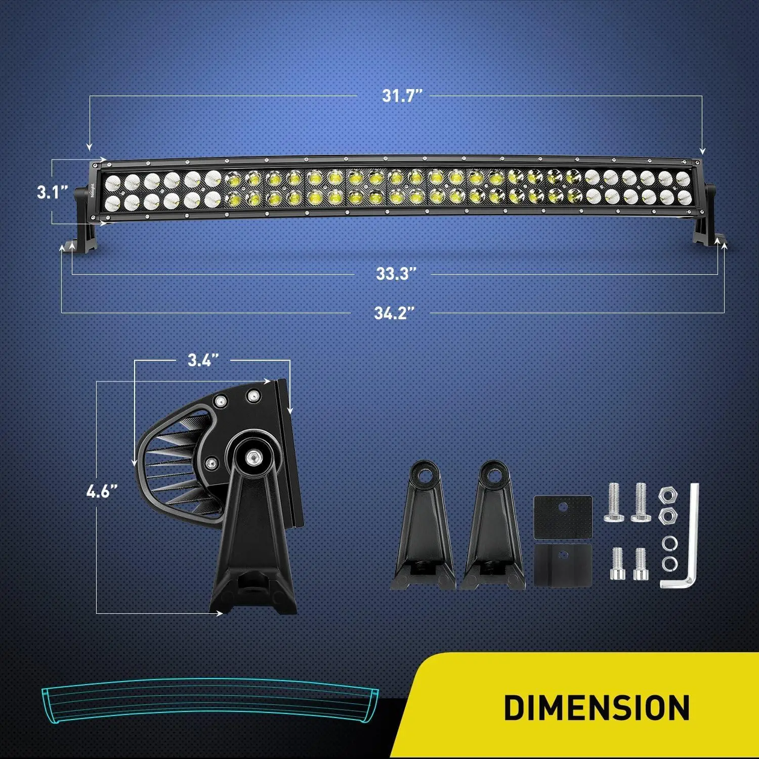 Barra de luz LED curvada, Spot Flood Combo, Offroad Driving Lights, 16AWG Kit de cablagem, 32 ", 180W, ZH410, 2 anos