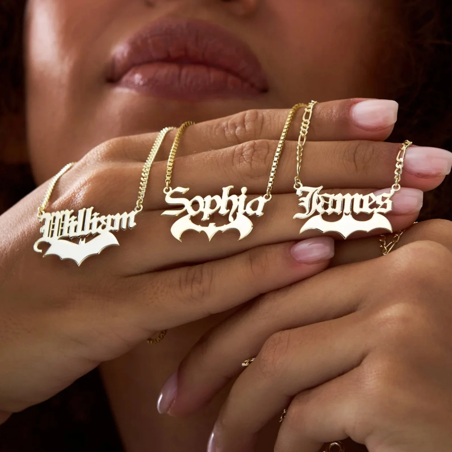 

Jeshayuan Gold Bat Name Necklace Gothic Name Necklace For Women Old English Font Name Necklace with Bat For Men Bat Lover Gifts