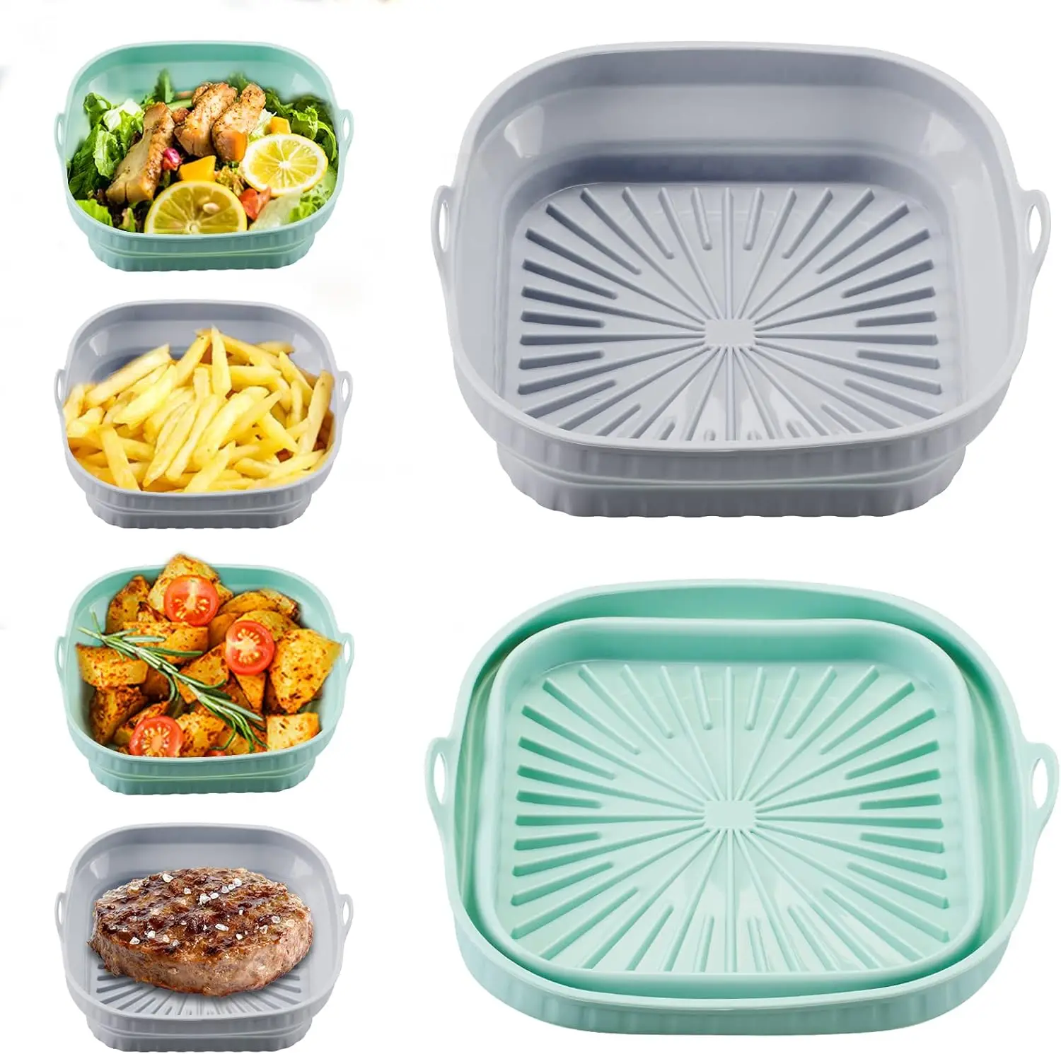 

Air Fryer Silicone Mat, 8-inch Square, Gray, Easy to Clean, Dishwasher Safe, Foldable, Food-grade Silicone, Recyclable