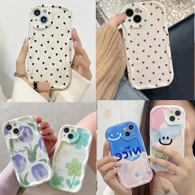 Love Heart Case for Xiaomi POCO X5 X3 Pro X4 NFC F3 F4 X4 GT M3 M4 Pro Couqe MI 11 Lite 5G NE 12T 12 Lite Soft Curly Wave Cover