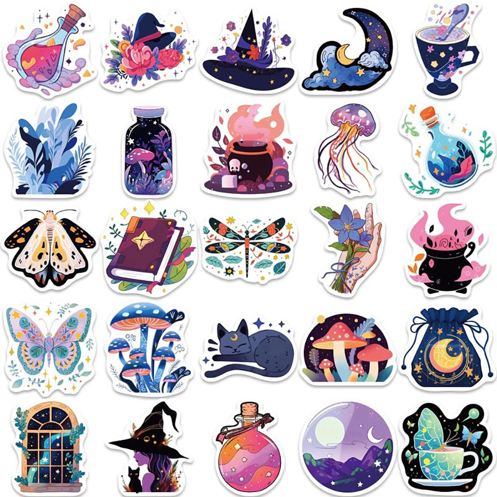 10/30/50PCS Cartoon Magic Witch Stickers Aesthetic Decoration PVC Waterproof Skateboard Phone Suitcase Laptop Car Sticker Toy