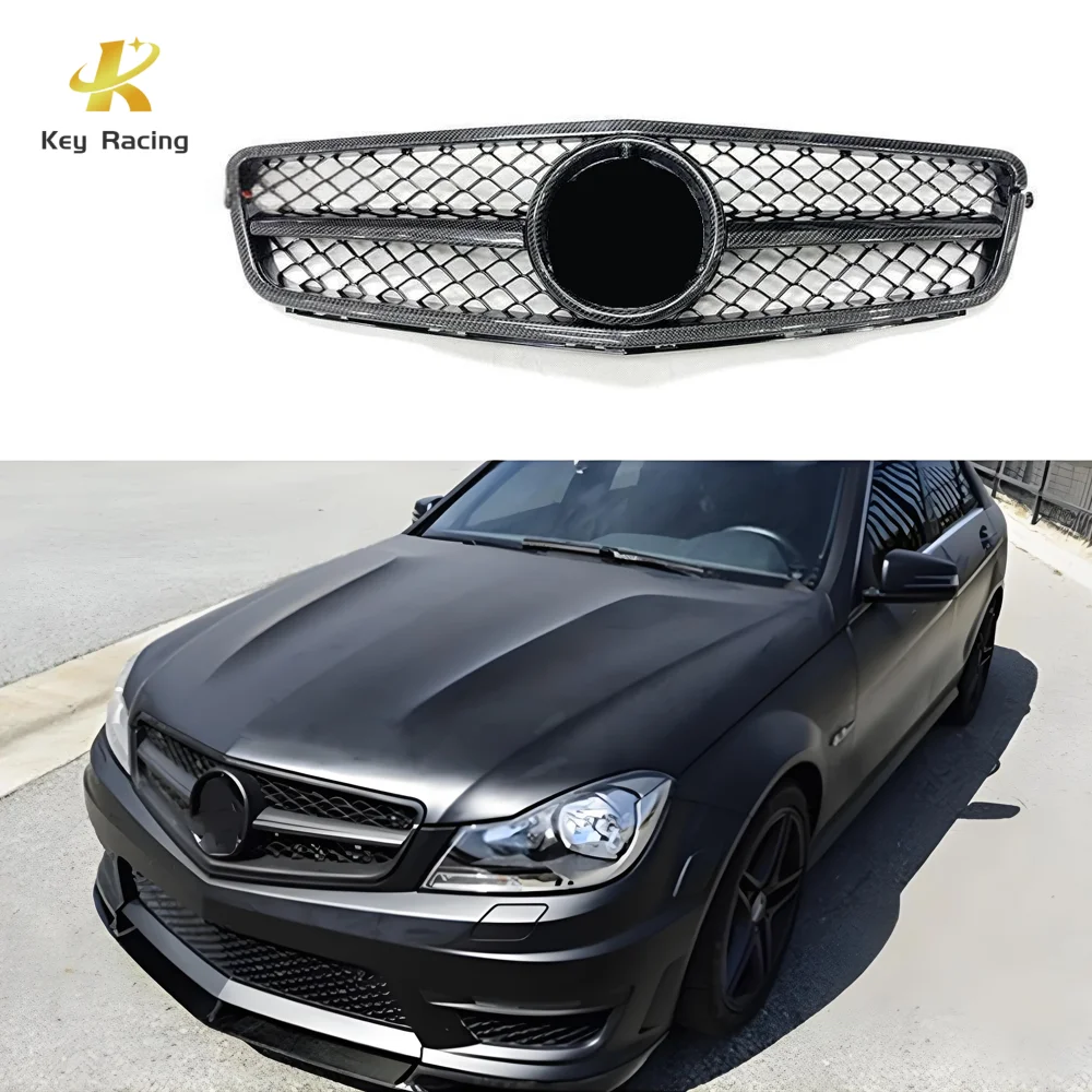 Parrilla W204 C63 para Mercedes Benz Clase C W204 C63 2006-2013, Mejora a Estilo AMG de Fibra de Carbono, Parrilla Delantera para Parachoques