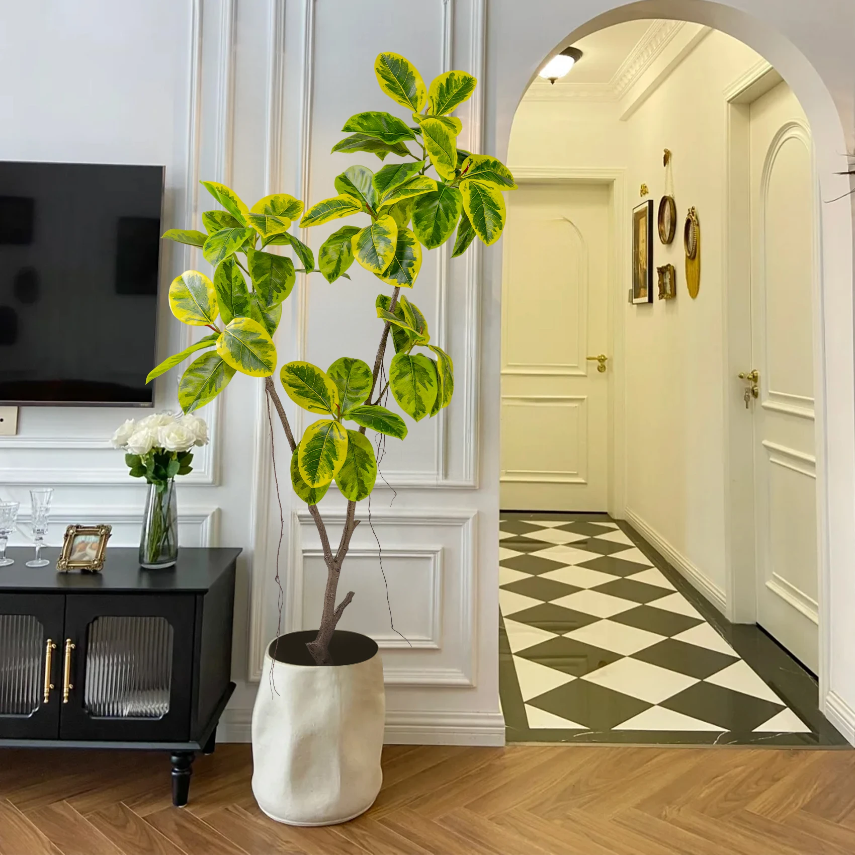 

Artificial Plant Alpine Banyan Rubber Tree Pot Bionic Fake Tree Green Plant Decoration Home Decoration Accessories Craft