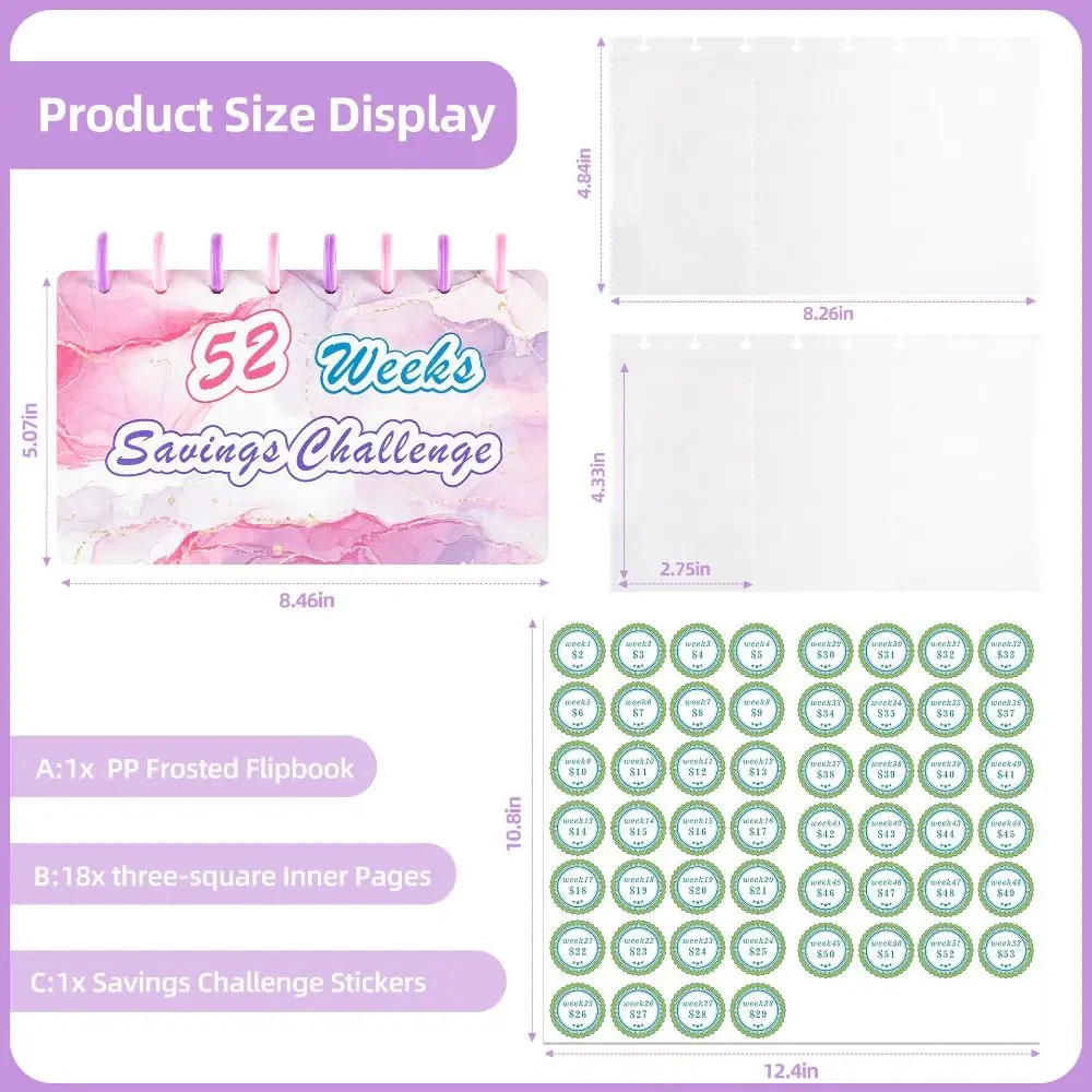 52 Weeks Savings Challenge Notebook Weekly Colorful Budget Binder Planner Loose Leaf Multi Pockets Cash Envelope Saving Binder