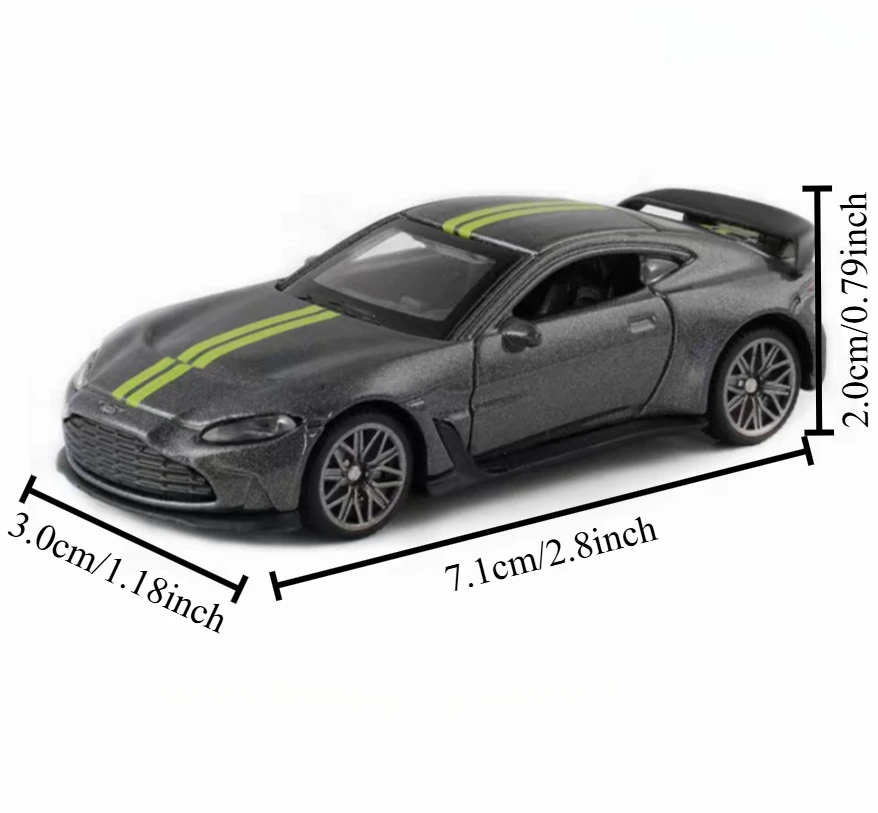 نموذج سيارة مصغر مقاس 1:64 أستون مارتن (V12) مع شارات مفصلة - لعبة مجسمة سيارة قابلة للجمع باللونين الأخضر والرمادي هدية #5