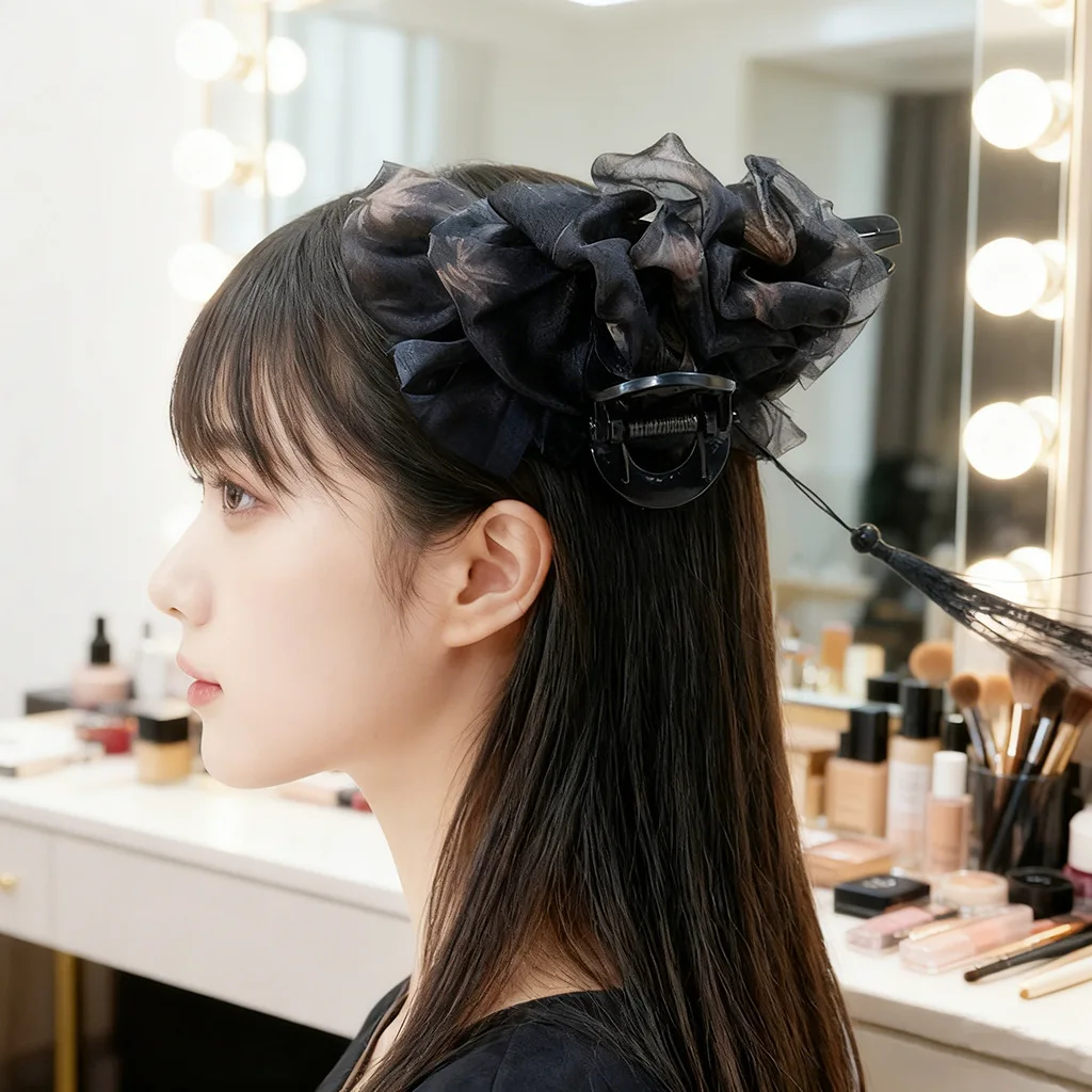 

Cloud Mesh Grab Clip Ink Style Advanced Sense French Satin Butterfly Clip Women's Back Of Head Ponytail Clip Elegant Hairpin