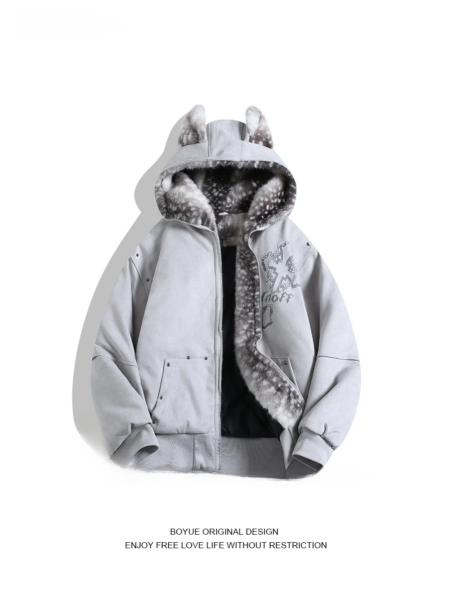

Boyue Thiened Suede Jaet with Hood for Men And Women Hip Hop Sle Zipper Closure Long Sve Casual Outerwear