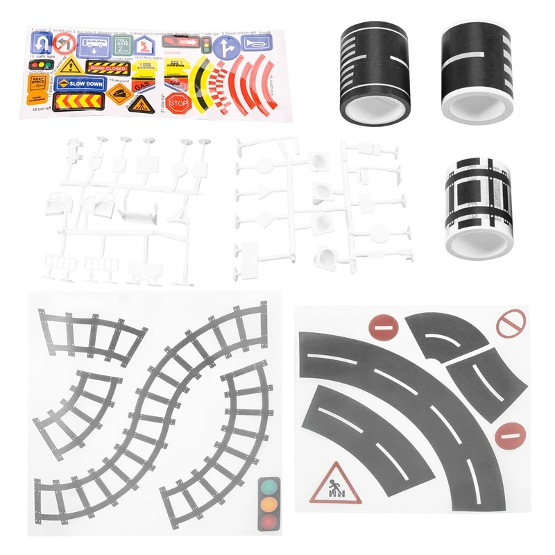 Play Road Tape For Toy Cars And Trains 3 Rolls 4.8Cmx5m Straight Curve Track Traffic Signs - Kids Gifts