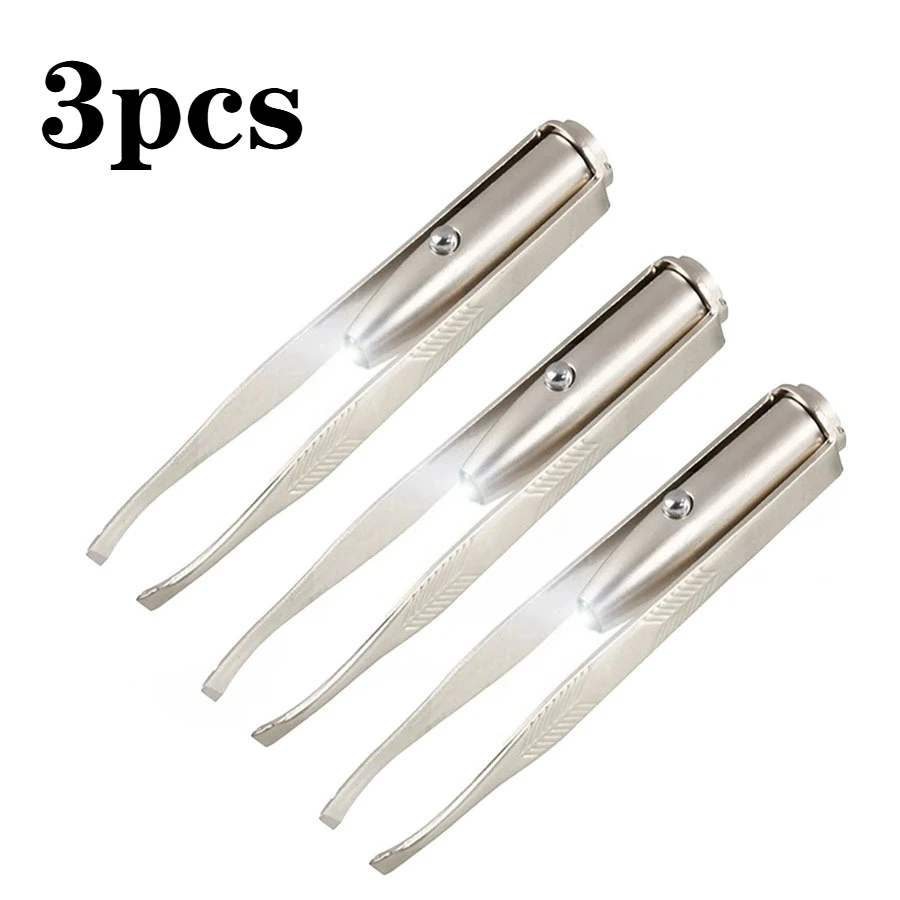 1/3Pcs Led 눈썹 핀셋 스테인레스 스틸 얼굴 눈썹 디자인 속눈썹 리무버 도구 라이트 속눈썹 핀셋 뷰티 메이크업
