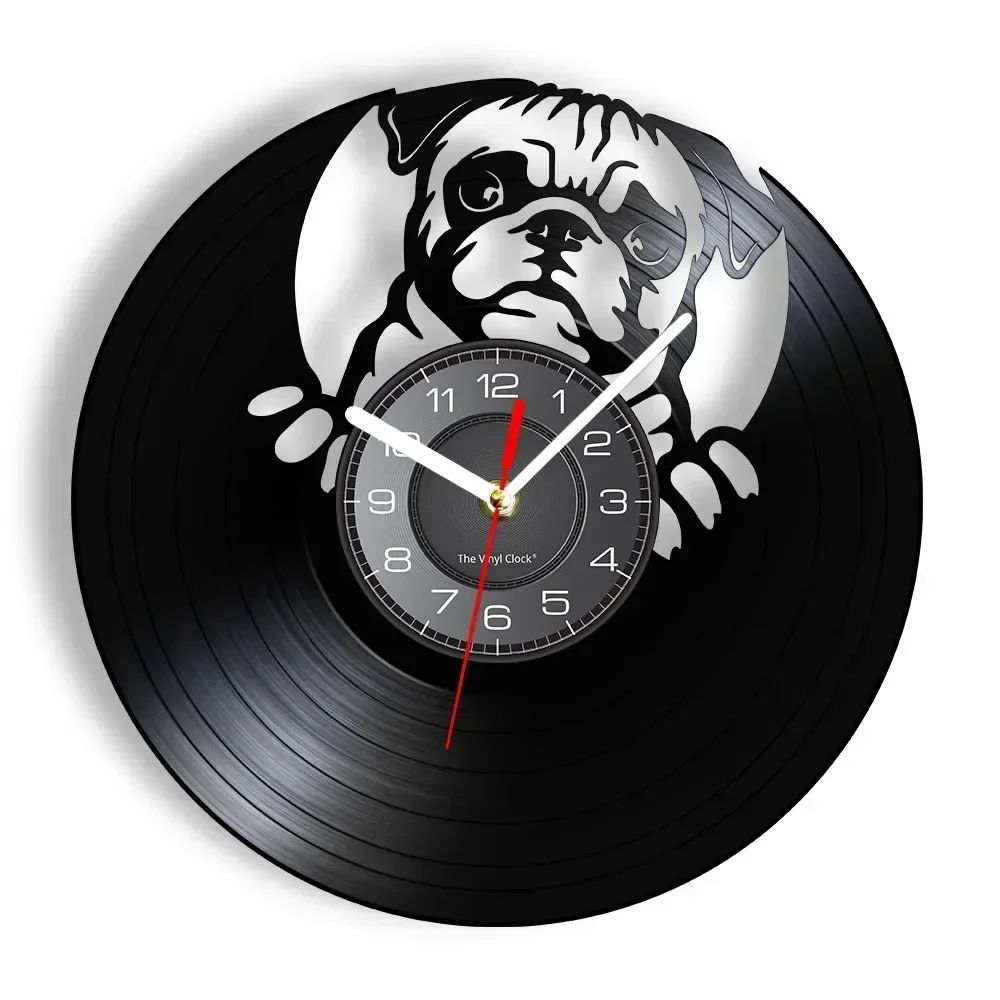 English Bulldog Wall Clock British Dog Breeds Vinyl Record Wall Clock Love My Bulldog Puppy Pug Pet Shop Wall Decor Clock Gift