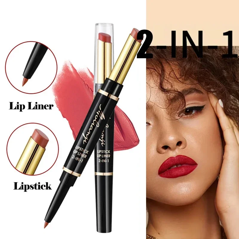 2-w-1 Konturówka do ust i pomadka powiększająca objętość w pisaku, 2 sztuki - Precyzyjne konturowanie z mechanizmem twist-up, odcienie nude, idealne na Halloween