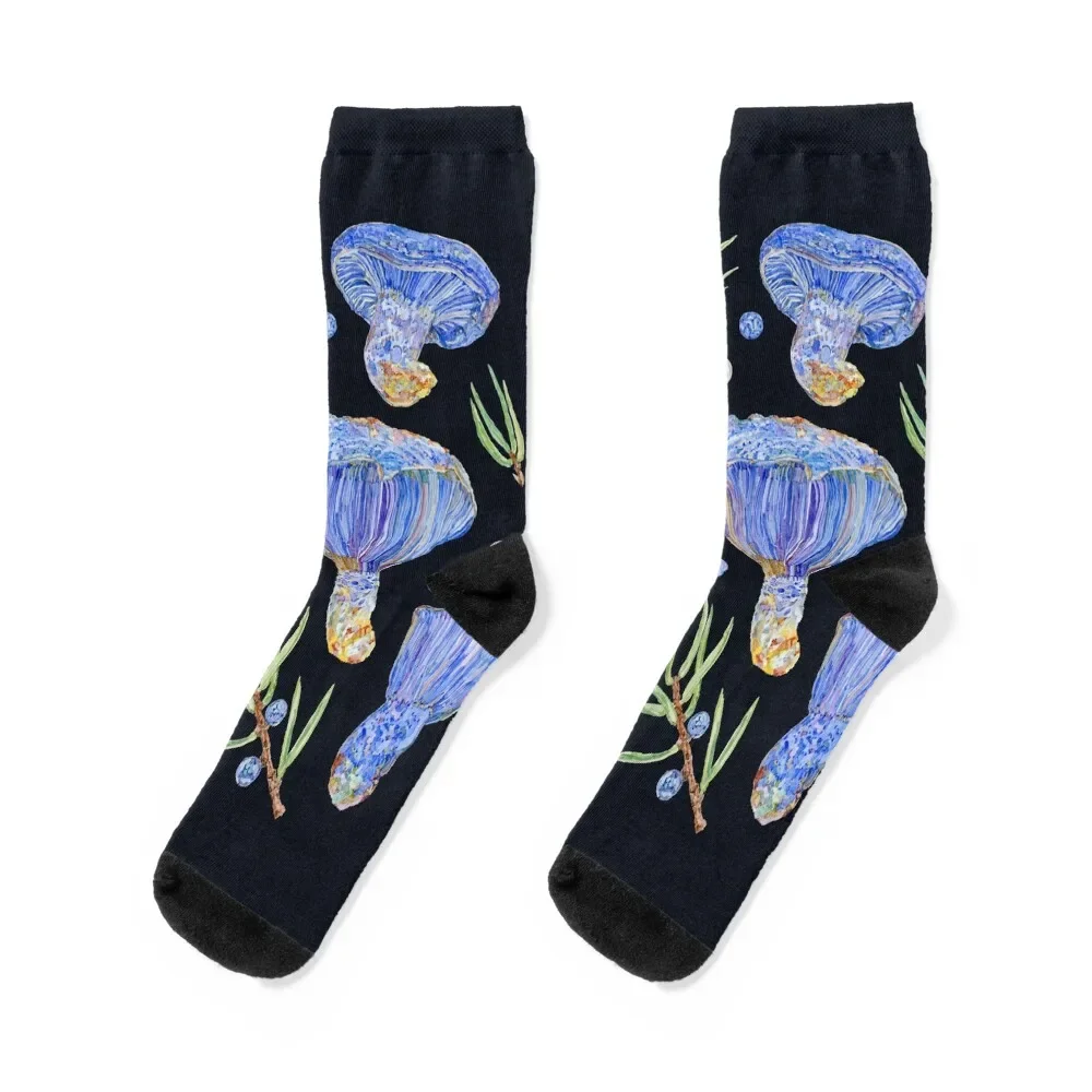 

Indigo Milk Cap Mushroom and Juniper - Dark Socks Crossfit sports stockings sheer christmas gift Man Socks Women's