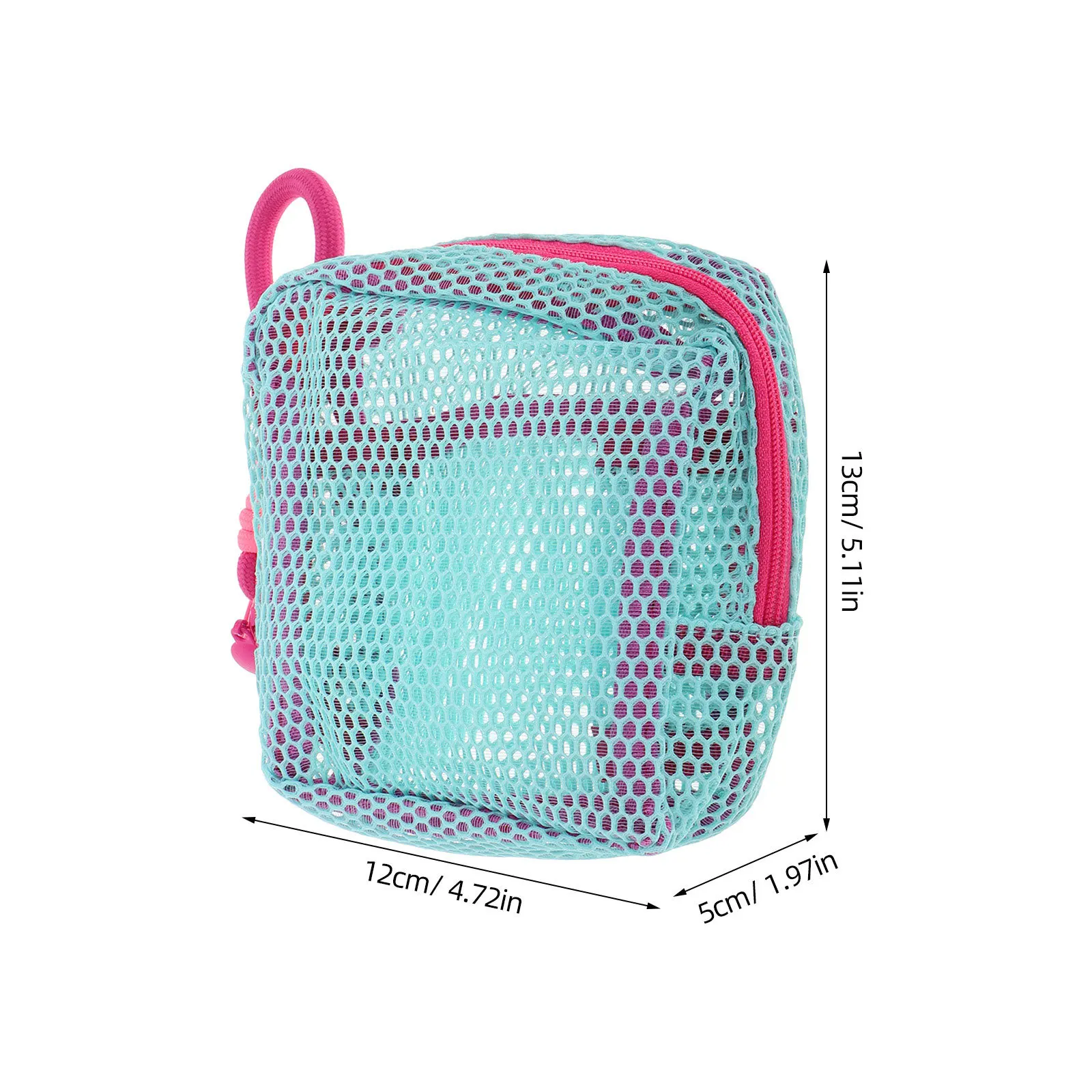 Turquoise Mesh Tofu Bag Rose Pink Lanyard Multifunctional Travel Storage Organizer for Cables Earbuds Accessories Makeup Jewelry
