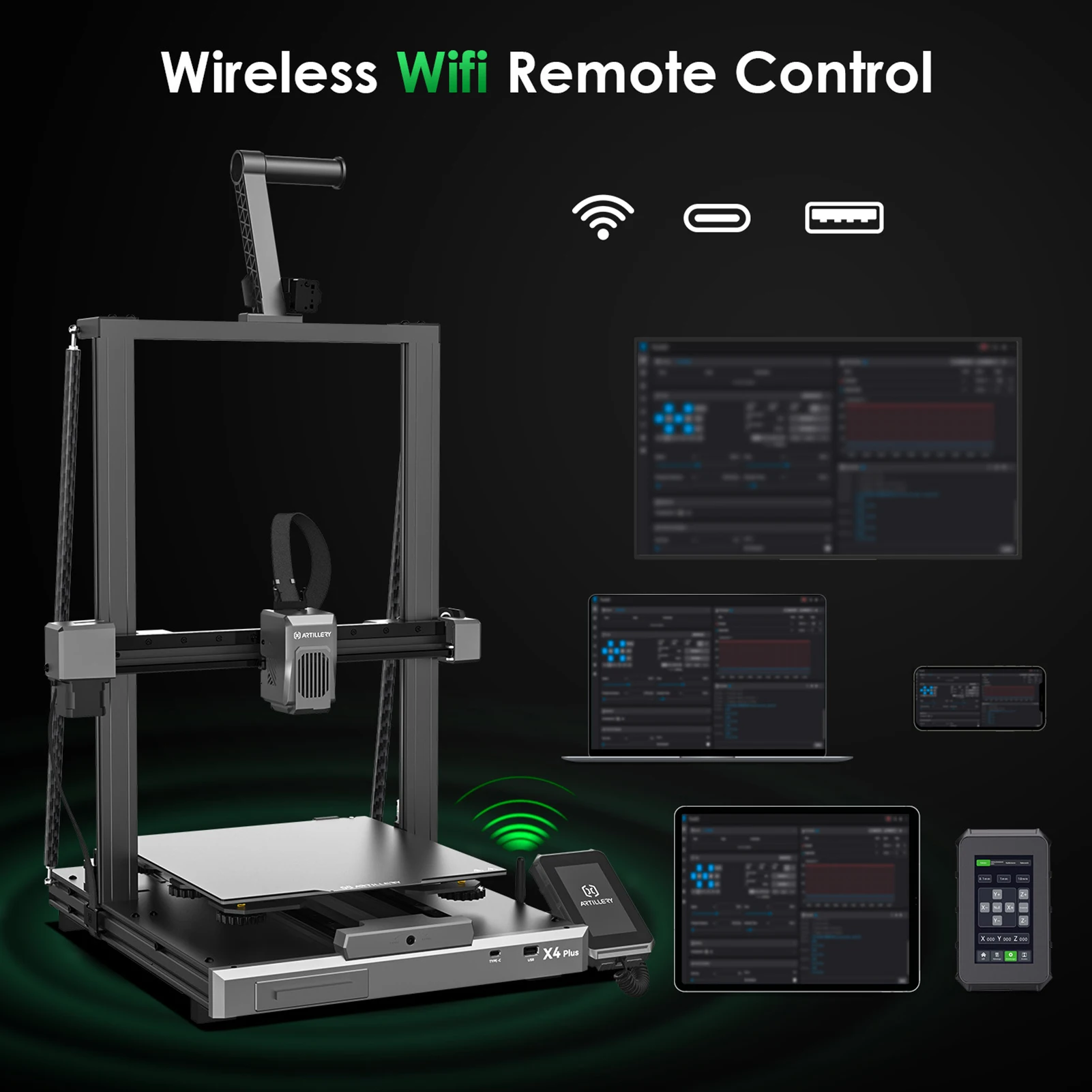 طابعة مدفعية Sidewinder X4 Plus ثلاثية الأبعاد عالية السرعة 500 مم/ثانية مع منطقة طباعة 300 × 300 × 400 مم X Y-محور طارد معدني آلة FDM