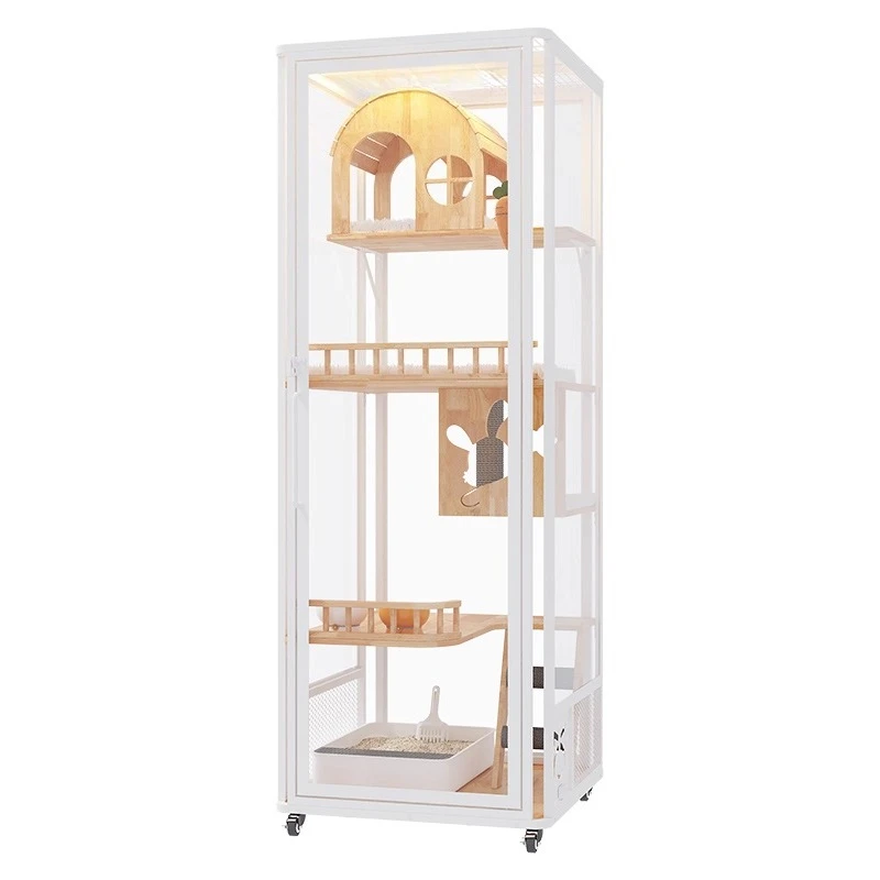 

Кошачья вилла не занимает места стеклянной панорамной клетки для маленькой квартиры