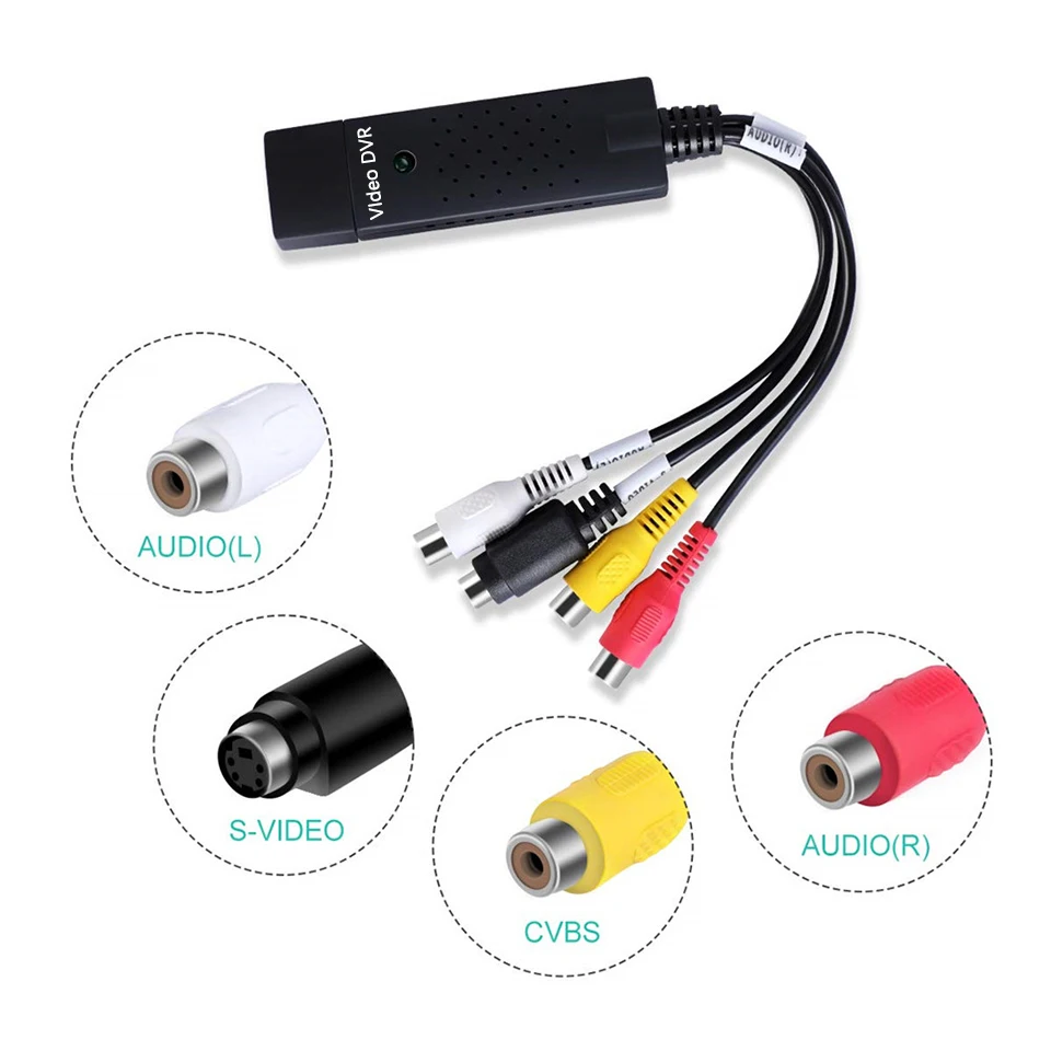بطاقة التقاط الفيديو USB غطاء سهل VHS VCR Mini DV Hi8 DVD إلى محول رقمي RCA/S-video إلى USB 2.0 آلة التقاط تسجيل الصوت والفيديو
