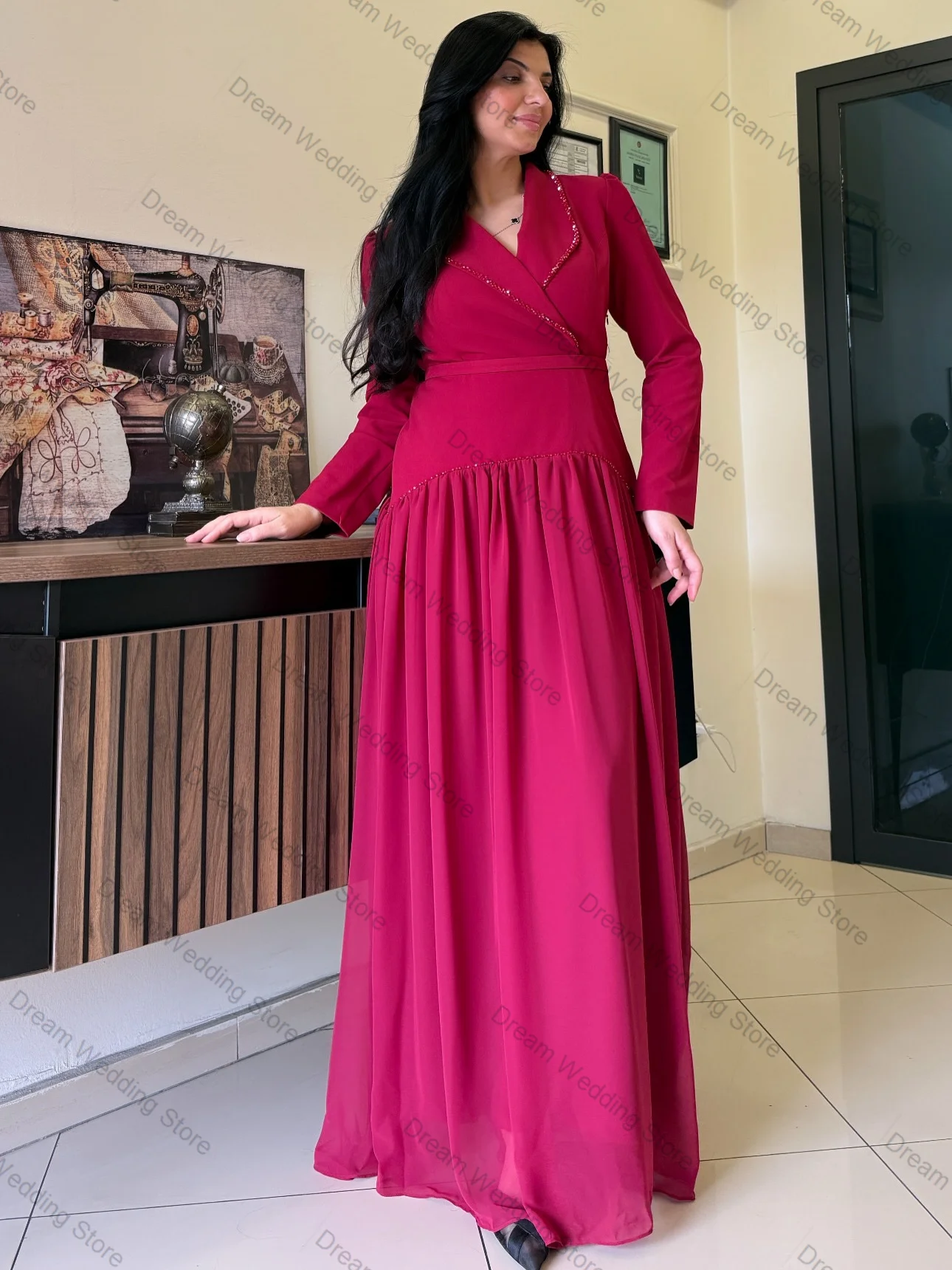 Różowy Garnitur Damski ze Spódnicą, 2-częściowy Zestaw: Marynarka z Koralikami + Sukienka Wieczorowa, Formalny Żakiet Biurowy, Personalizowany Płaszcz na Wesele dla Gościa