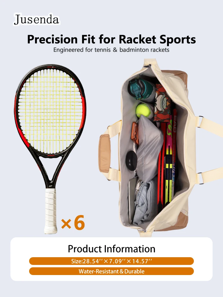 Large Capacity Tennis Bag 3-6 Racquet Waterproof Sports Tote Bag Water-Repellent Tennis Racket Duffle Bag for Women Men Training view 5