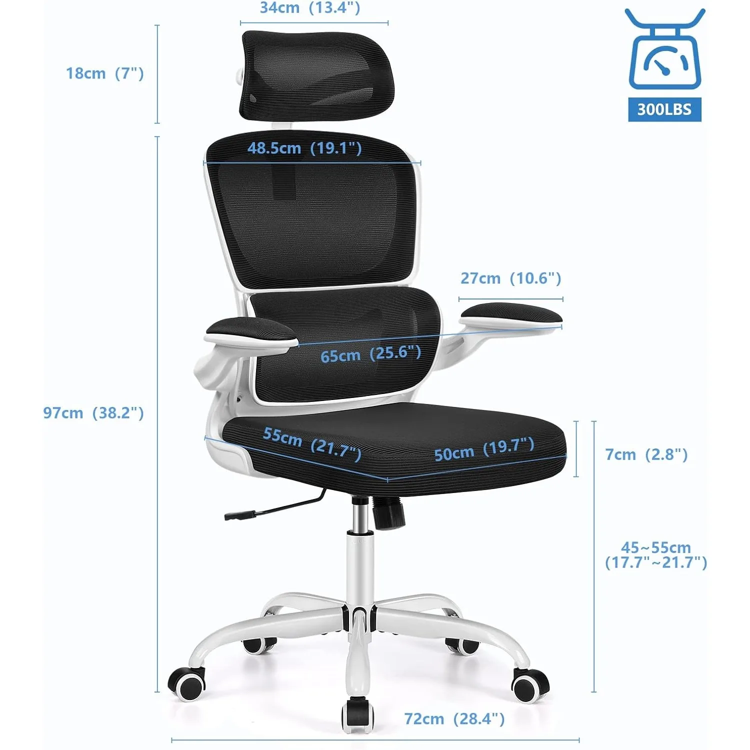 Office Chair, High Back Mesh Desk Chair w/ Lumbar Support and Adjustable Headrest, Computer Gaming Chair, Executive Swivel Chair