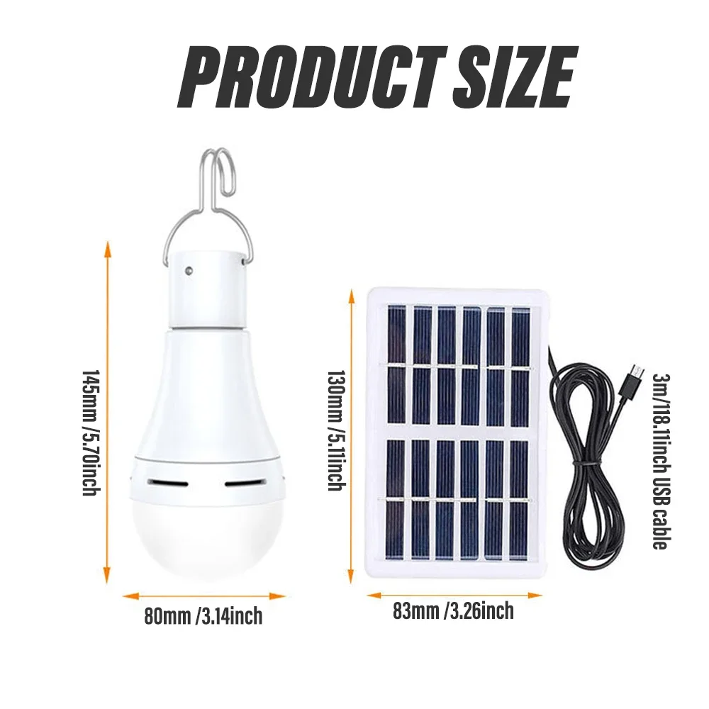 LED Solar Lamp Bulb Outdoor Waterproof Portable Solar Garden Hanging Light Hiking Fishing Emergency Lights