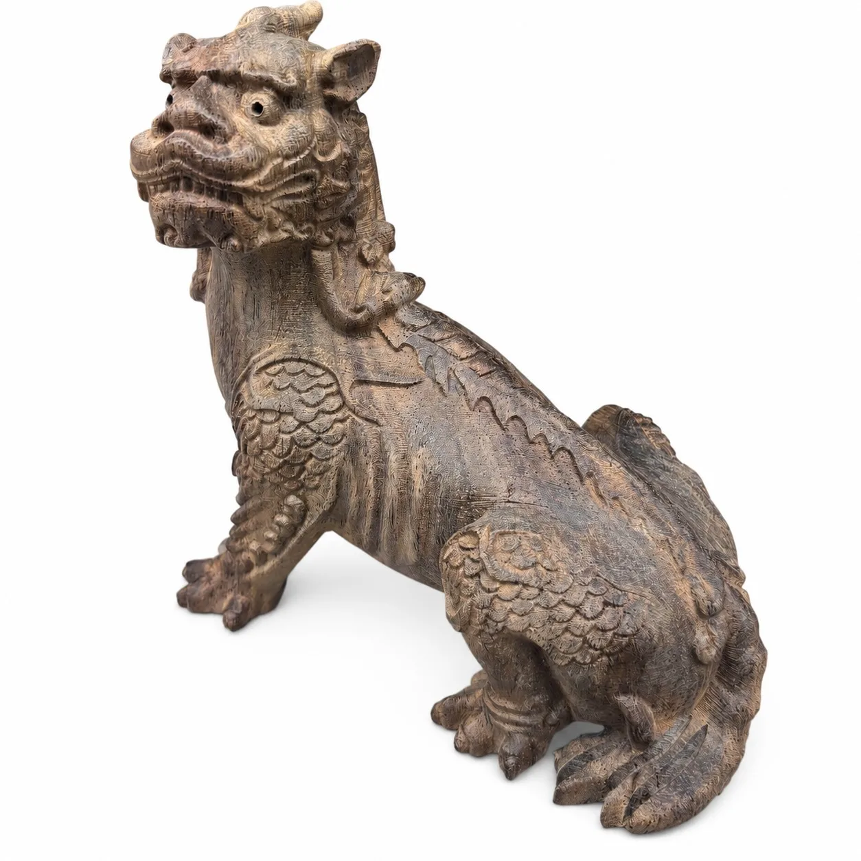 

Hand Carved Agarwood Di Ting Statue Traditional Chinese Mythical Beast Figurine for Feng Shui Home Desk Living Room Decor