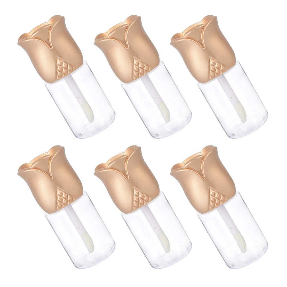 6Pcs Lip Gloss Tubes Empty Transparent Refillable Leakproof Cover Portable Travel Lip Balm Flower Shape Container