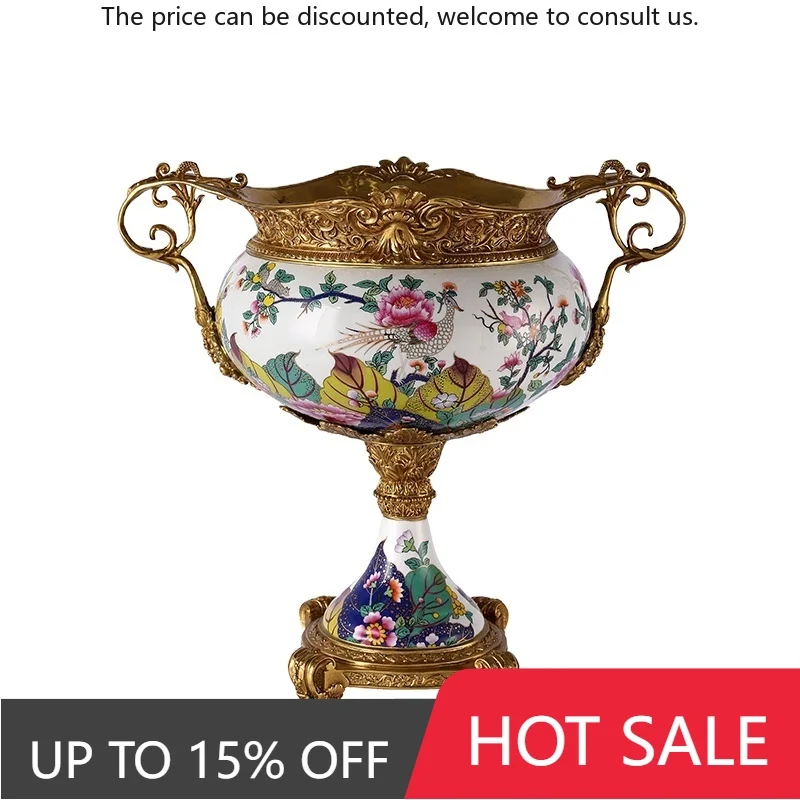 

Vintage Blue And White Porcelain Color Flower Vase Decor Brass Ornament For Home Accessories