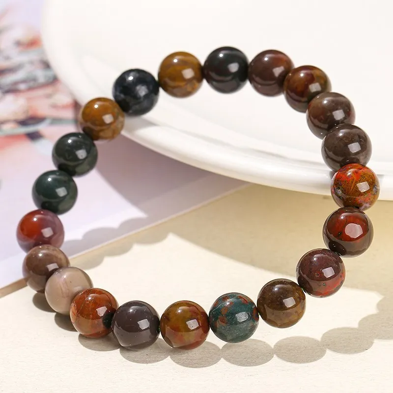 JD Natural Green Ocean Agate Jasper Bead Strand Bracelets Women Men Trendy Round Stone Elastic Bangles Yoga Balance Jewelry Gift