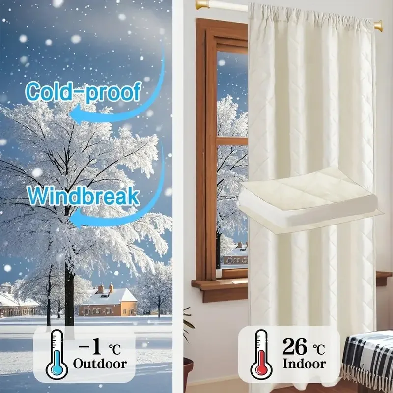 

Warm Folder Cotton Curtains for Winter Thermal Insulated 100% Blackout Sound Proof Drapes with Black Backing Cold Windproof