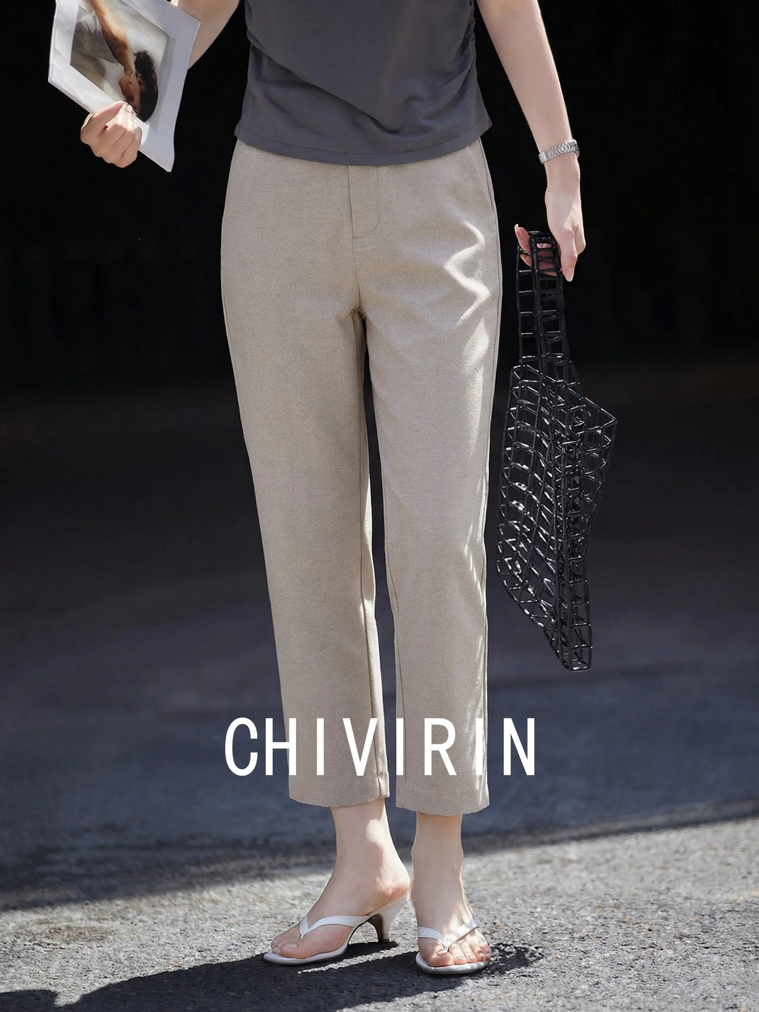 

High Waist Straight Leg Casual Crop Pants Women's Spring Autumn Slimming Versatile Wool Blend Comfortable Breathable