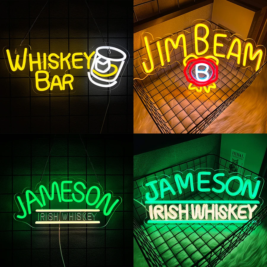 วิสกี้ป้ายนีออนสําหรับ Jameson ในบาร์ผับ Man Cave หรือ Party Decor, jim Beam Led Light Sign สําหรับโรงรถตกแต่งหรือธุรกิจจอแสดงผล