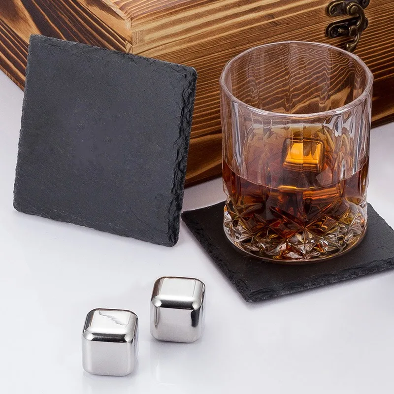 

Creative stainless steel ice cube whiskey glass wooden box set gift home wine glass wine glass
