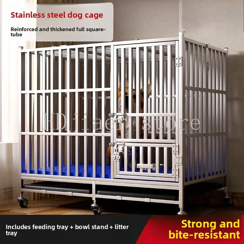 

Stainless steel dog cage Large and medium-sized dog cage Small folding pet side ranching Samoyed Labrador