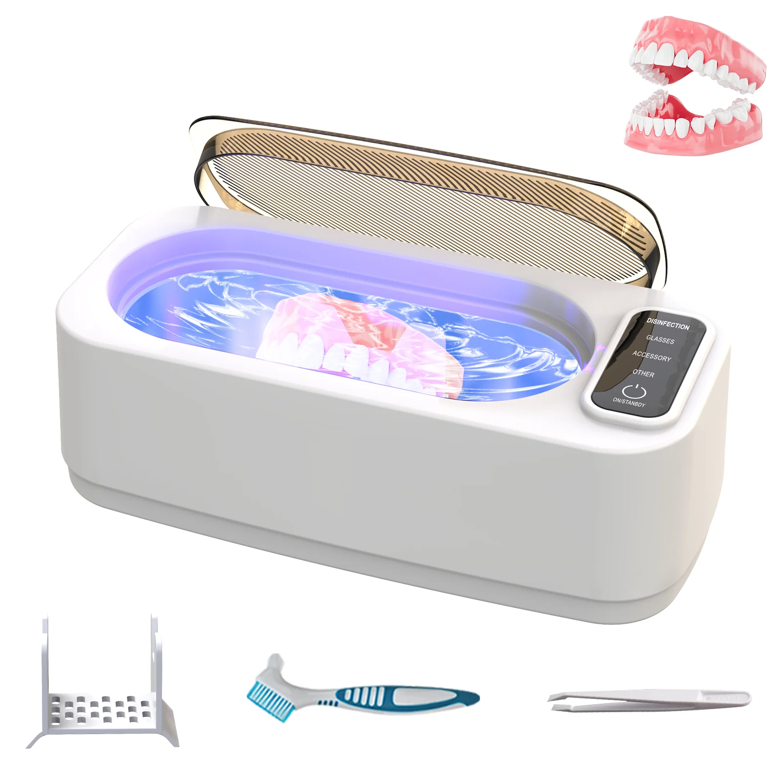 

UV Ultrasonic Denture Cleaning Case False Teeth Retainer 400ml 45dB Portable Retainer Cleaner Case Glasses Jewelry Cleaning