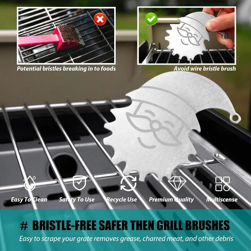 Grill Scraper For Outdoor Grill Santa Shaped Grill Cleaning Tool Stainless Steel Scraper Griddle Tools Scraper For Cleaning