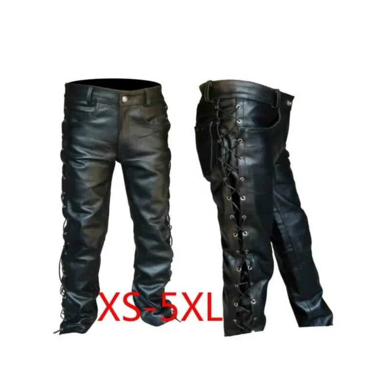 

Sky01 Fashion Mens Leather Pants Locomotive Punk Style Pants for Men Winter Mens Pants Medieval Retro Bandage Black PantsWd01@