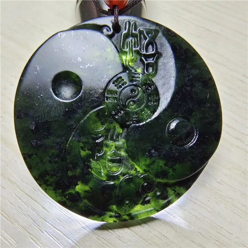 Medicine King Stone Bagua Jade Pendant Ink Green Jade Tai Chi Pendant Enlightenment Necklace Safety Pendant