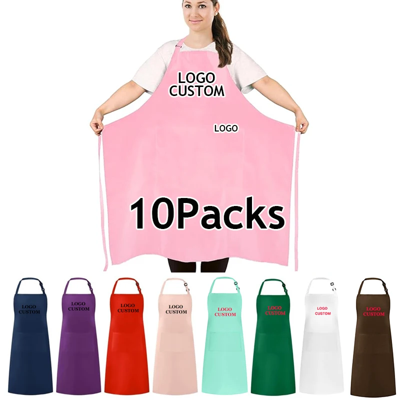 

Bib Apron Wholesale 10Pcs Logo Custom Unisex Aprons Adjustable Cooking Kitchen Apron Chef Apron Drawing Apron Salon Baber Apron