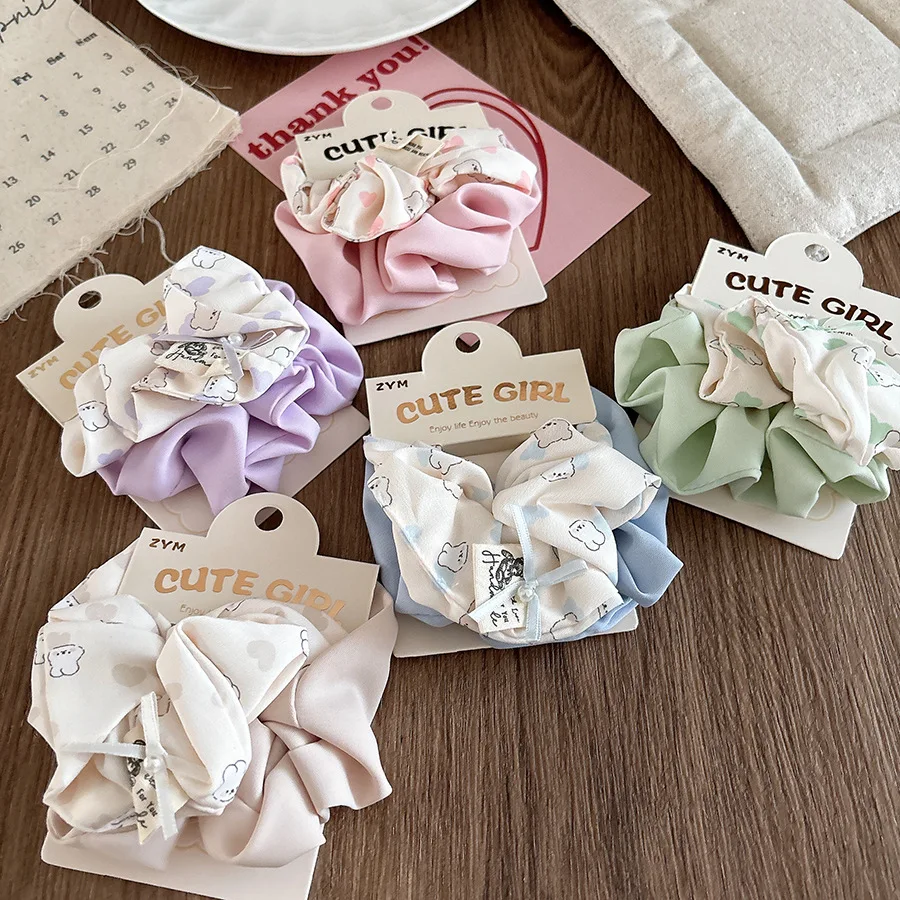 الكورية الحلو النسيج الدب خواتم الشعر الربيع الصيف لطيف الفتيات إكسسوارات الشعر الكرتون مطاطا Scrunchies مجموعة 2025 جديد
