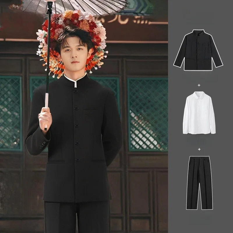 

New Chinese Sle Wedding Suit Men's Stand Collar Western Clothes Set Yongxin Flagip Store om Traditional Chinese