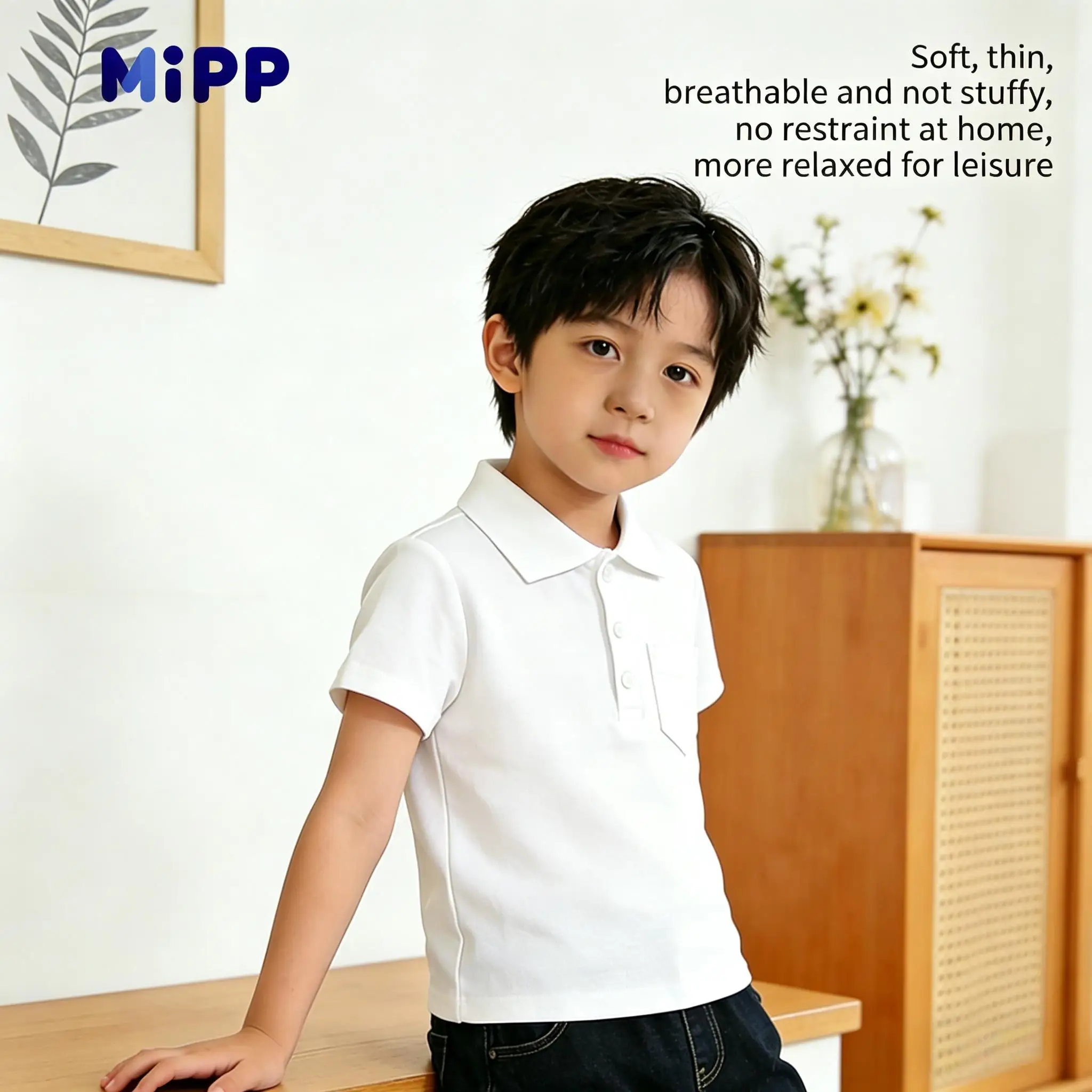 Summer Spring Pure Cotton White Short Sleeve Polo Shirt for Boys Girls, Breathable Solid Color Campus Style Kids Tops Tees