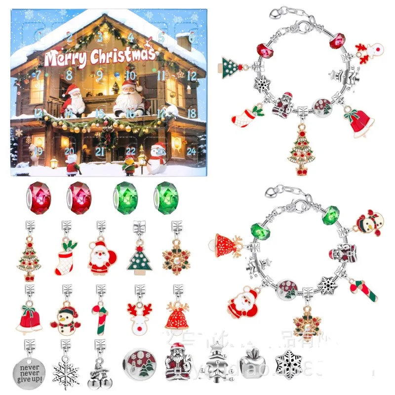 Children DIY Handmade Christmas Calendar Blind Box Christmas Toys Jewelry Bracelets Set Gifts Box New Year Decor Gifts Fun Gift