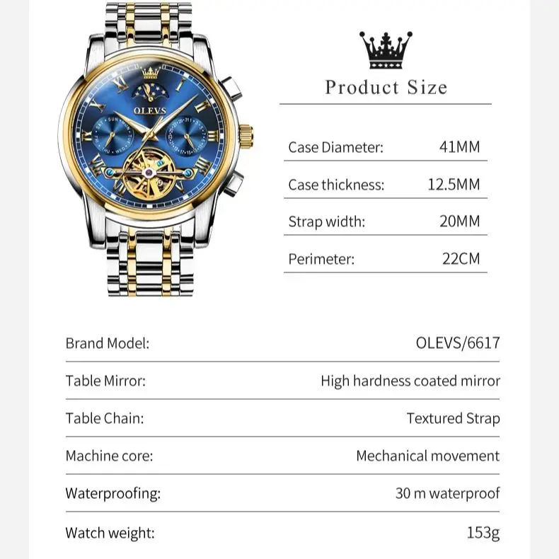 OLEVS 6617 Men\'s Watch Luxury Brand Skeleton Tourbillon Automatic Mechanical Watch Top Lunar Waterproof Men Watch Reloj Hombres