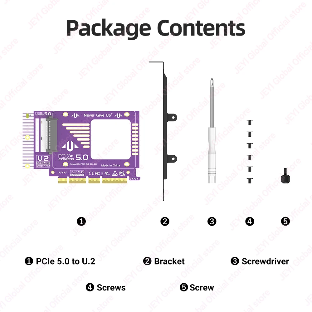 Conversor JEYI PCIe 5.0 para U.2 (SFF - 8639), expansão SSD GEN5 U.2 de 128 Gbps para PCIE X4/X8/X16, compatível com PCIe 4.0/3.0/2.0.