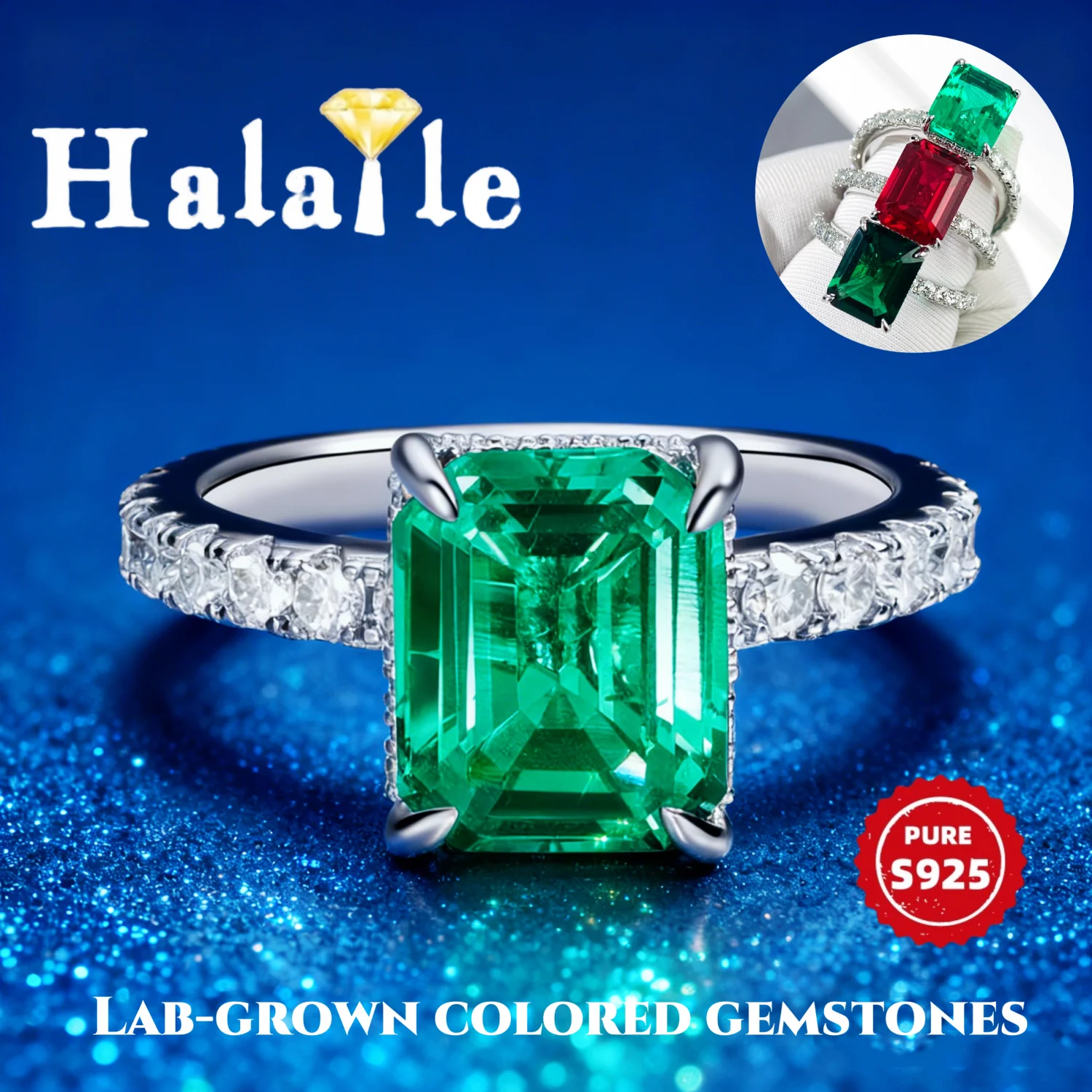 

Halaile 8*10mm 4ct Colombian emerald/Ruby Rings For Women S925 Sterling Silver Lab-Grown Dainty Elegant Sparkling Fine Jewelry
