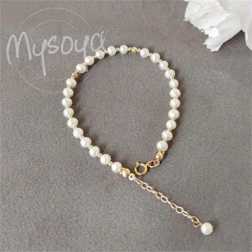 

MYSOYA White Freshwater Pearl Bracelet 5-6mm Pearls Gift Box Gift for Her Wedding Jewelry Christmas New Year Birthday Gift