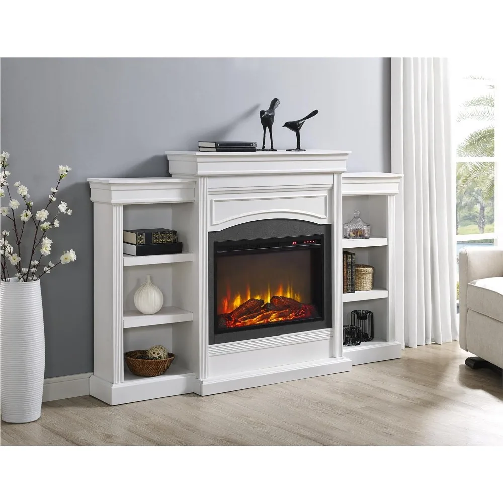 

Lamont 69 Inch Electric Fireplace with Mantel, Shelves, Replaceable Fireplace Insert Heater, Remote Control, Time