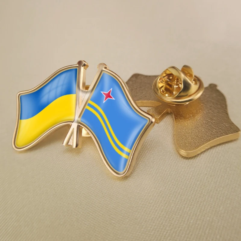 Aruba and Ukraine Crossed Double Friendship Flags Lapel Pins Brooch Badges