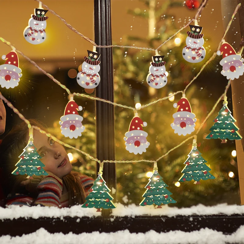 Guirnalda de luces LED para decoración del hogar, adorno colgante para árbol de Navidad, muñeco de nieve, 2023