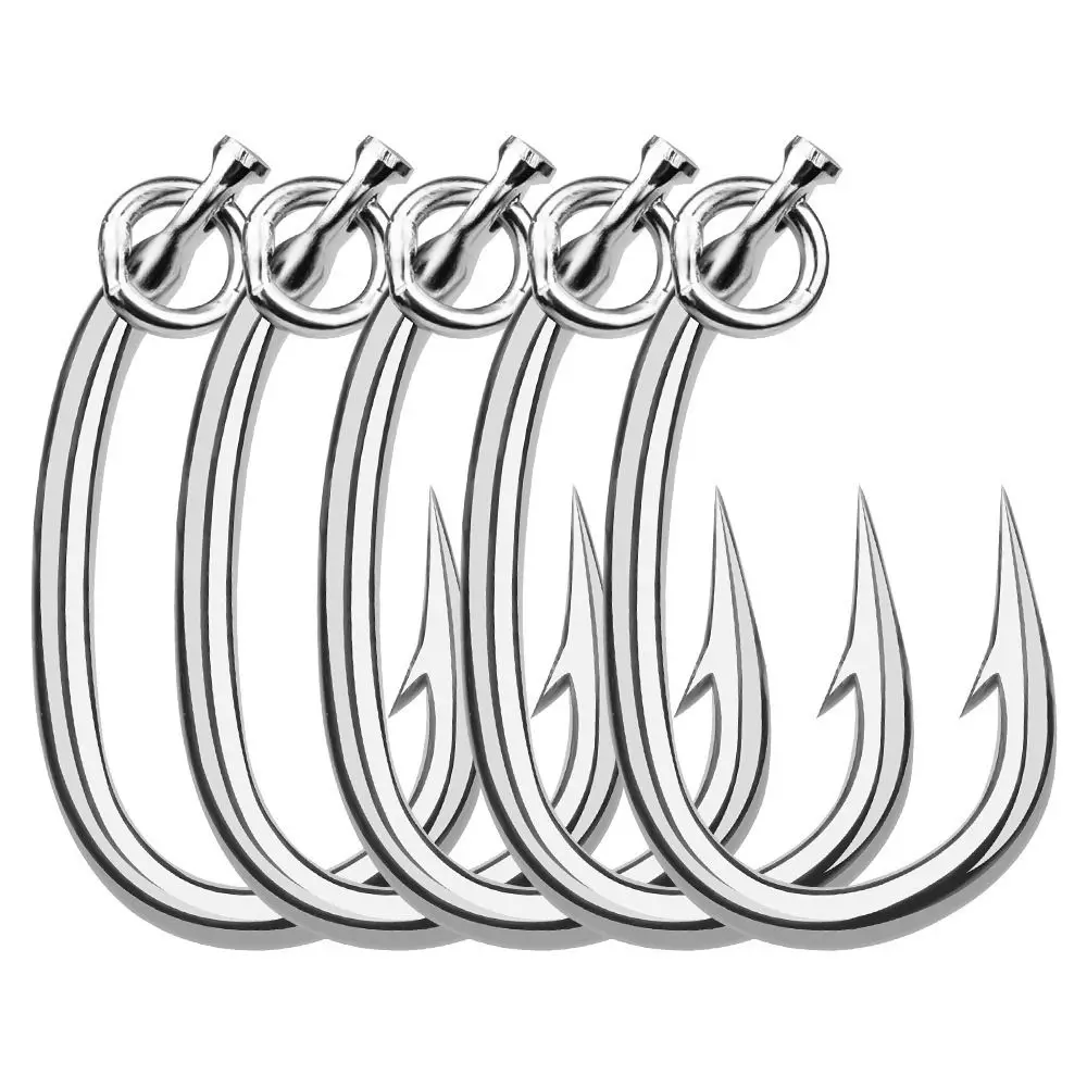 

5Pcs Barbed Tuna Fishhooks Stainless Steel Big Size Circle Fishing Hooks Strong Jigging Hooks Big Game Hook Boat Sea Fishing